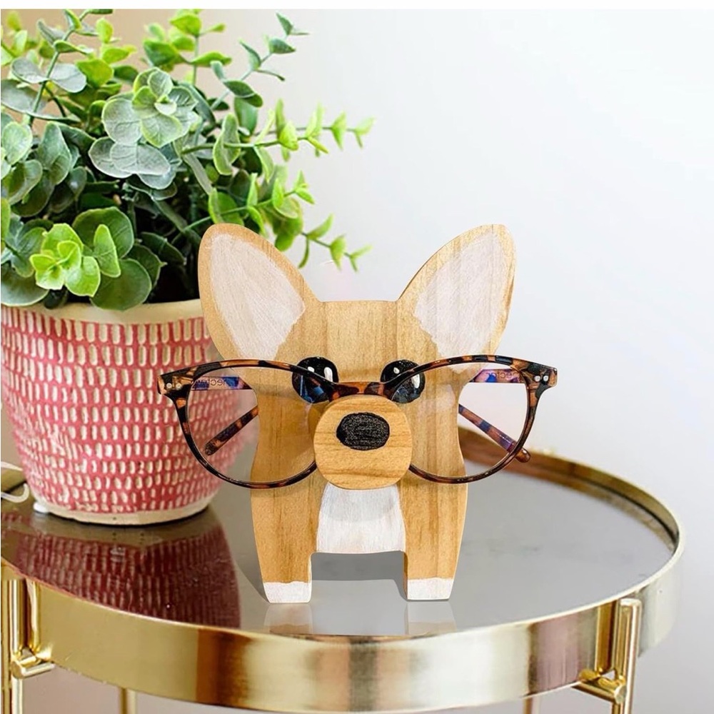 Wooden Eyeglass Holder,Pet Glasses Stand, Home Office Decoration (Corgi)